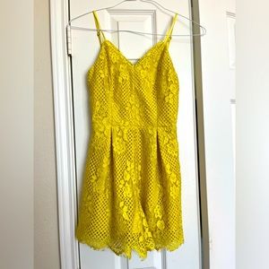 Lace Sleeveless Yellow Romper